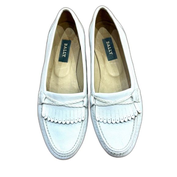 Bally Shoes - Bally Margy White Tassel Leather Loafer, Size 6.5